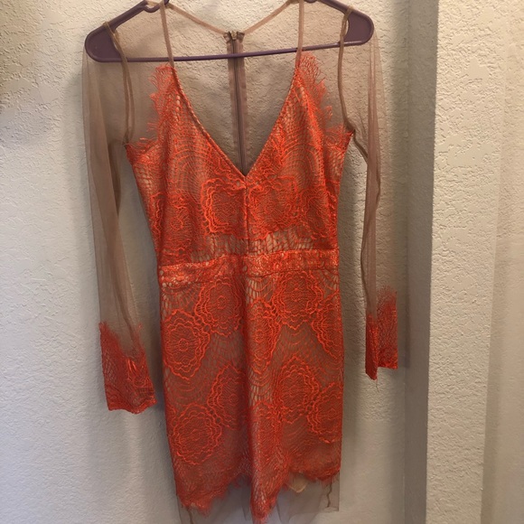 See through lace orange dress - Picture 2 of 3